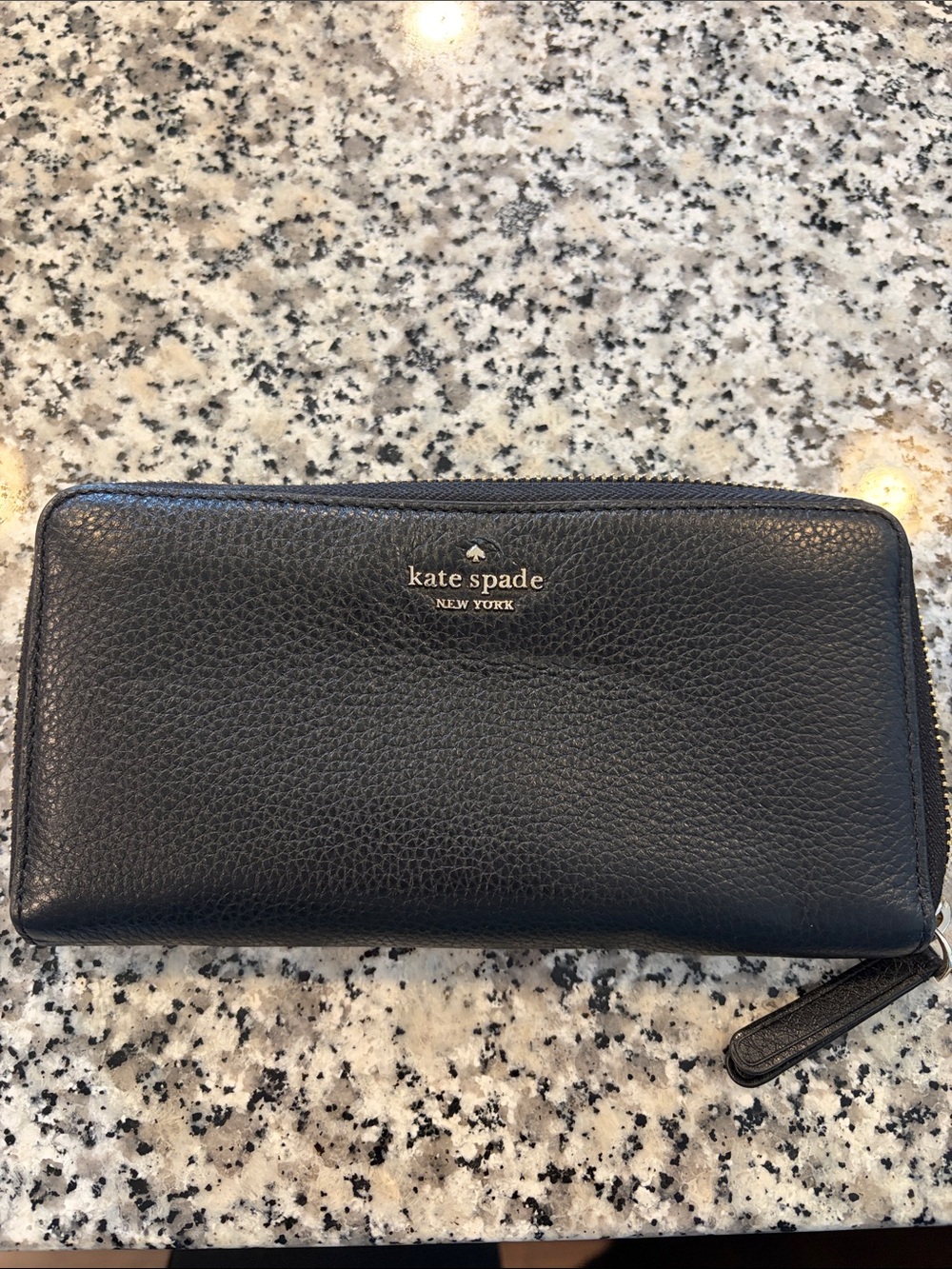 kate spade New York Black Pebbled Leather Zip Wallet